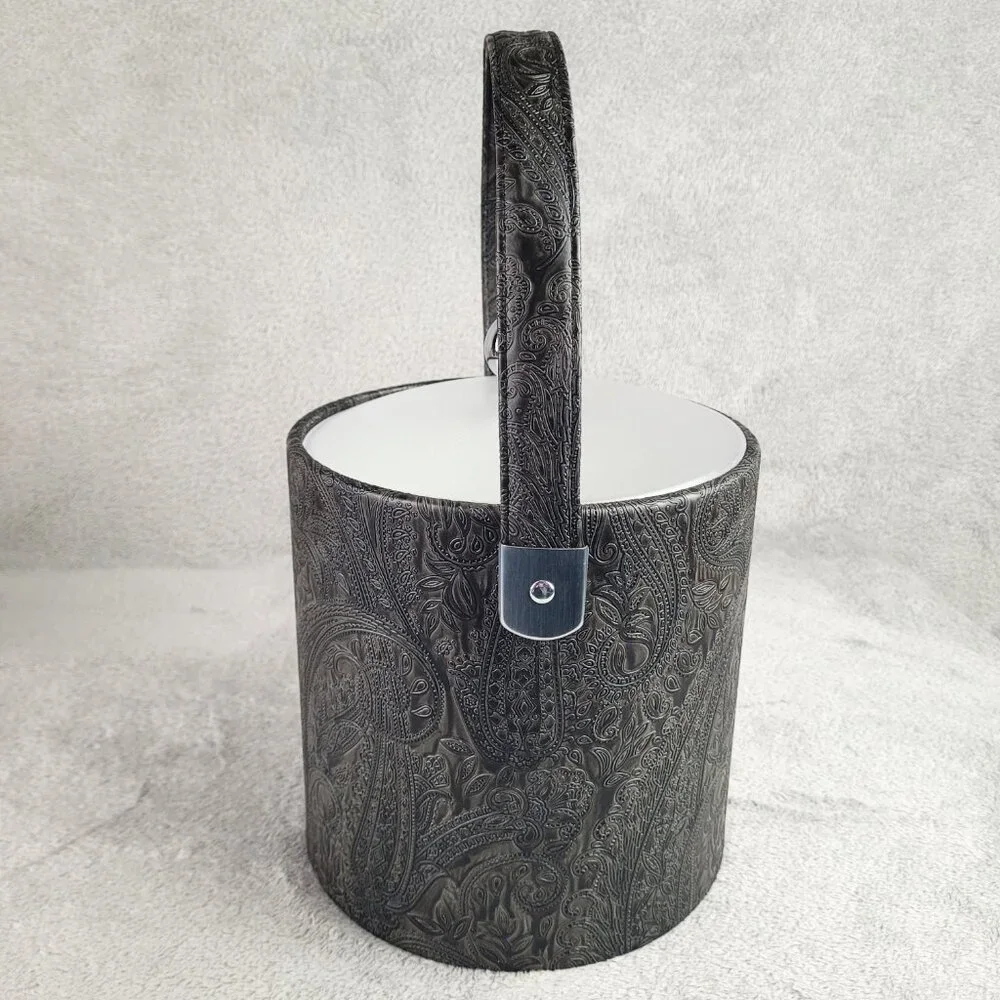 Kraftware Ice Bucket 3 Quart Insulated Retro Barware VTG Brown Embossed Paisley
